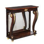 ϒ A pair of simulated rosewood, rosewood and gilt metal mounted console tables, in Regency style