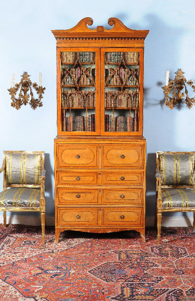 ϒ A Regency satinwood and kingwood crossbanded secretaire bookcase