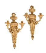 Another pair of Continental giltwood twin light wall appliques in Louis XVI style