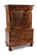 A Queen Anne walnut and burr walnut escritoire