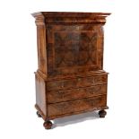 A Queen Anne walnut and burr walnut escritoire