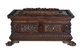 A Sienese carved walnut casket in Renaissance revival taste