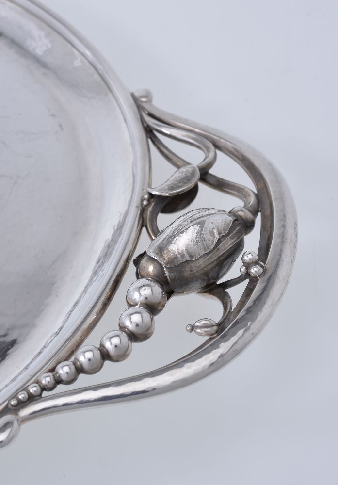 Georg Jensen, a Danish silver Blossom pattern twin handled oval tray - Image 2 of 3