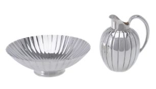 Georg Jensen, a Danish silver Bernadotte strawberry bowl and cream jug