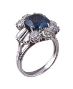 A sapphire and diamond cluster ring