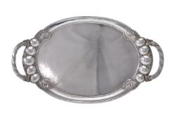 Georg Jensen, a Danish silver twin handled oval tray