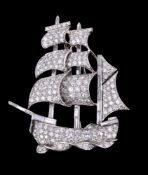 A mid 20th century diamond barque brooch