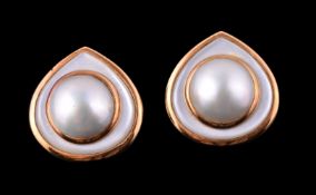 ϒ A pair of mabé pearl and mother of pearl ear clips by Marina B
