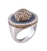 A diamond, brown diamond and sapphire dress ring