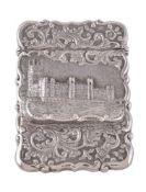 A Victorian silver shaped rectangular castle top card case by Hilliard & Thomason