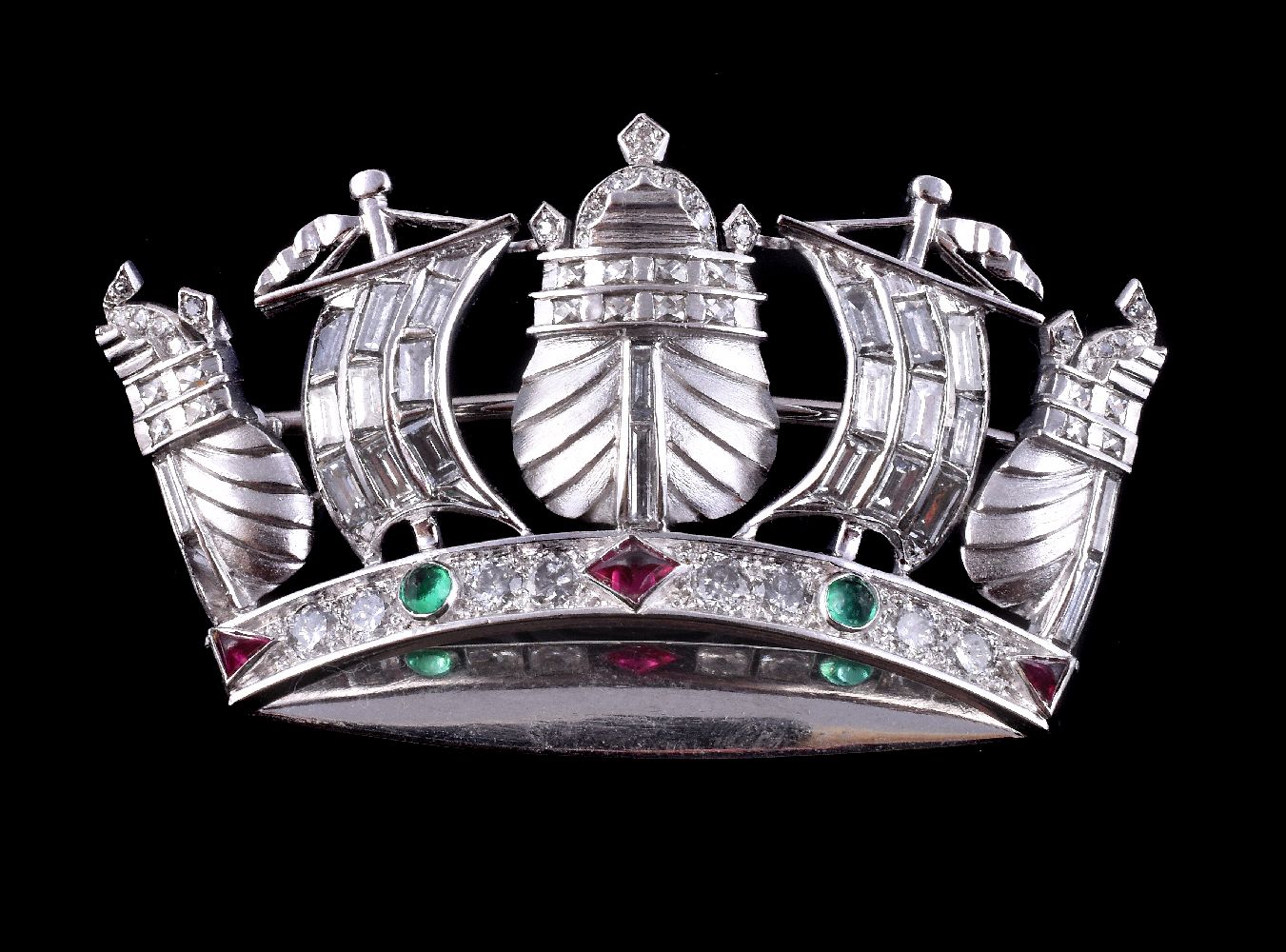 A gem set naval crown brooch