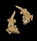 A pair of gold coloured alligator cufflinks by Kieselstein Cord