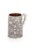 A Chinese export silver straight-tapered mug by Khe Cheong