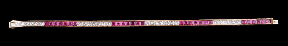 A ruby and diamond line bracelet