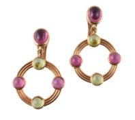 A pair of pink and green tourmaline earrings by Bulgari