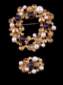 An amethyst and cultured pearl ring and brooch by Stuart Devlin