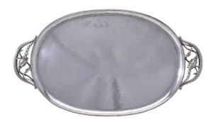 Georg Jensen, a Danish silver Blossom pattern twin handled oval tray