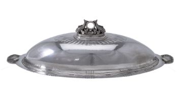 Georg Jensen, a Danish silver oval fish dish, drainer and cover