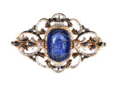 An 1870s sapphire intaglio brooch by Carlo Giuiliano