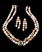 An emerald, diamond, and cultured pearl necklace by Jahan