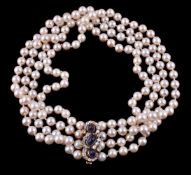 A sapphire, diamond and cultured pearl choker necklace