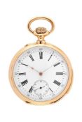 An 18 carat gold keyless wind open face minute repeater pocket watch