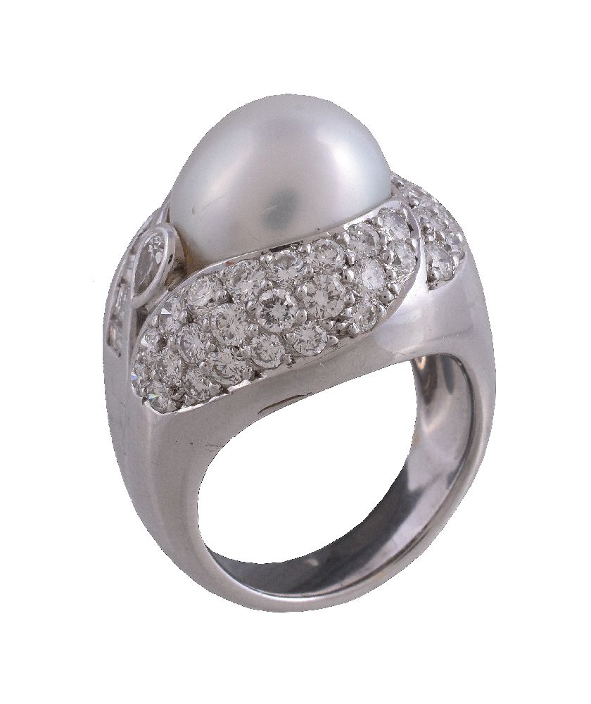 A cultured pearl and diamond dress ring