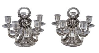 Georg Jensen, a pair of Danish silver Grape pattern candelabra