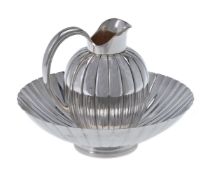 Georg Jensen, a Danish silver Bernadotte strawberry bowl and cream jug