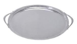 Georg Jensen, a Danish silver circular twin handled tray