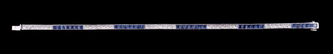 A diamond and sapphire line bracelet