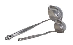 Georg Jensen, a Danish silver Acorn pattern soup ladle and a sauce ladle