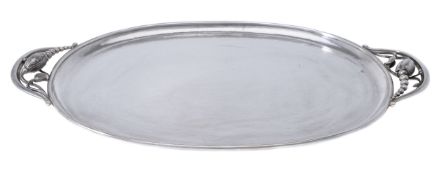 Georg Jensen, a Danish silver Blossom pattern twin handled oval tray