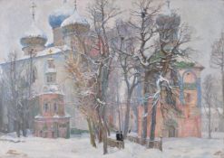 Attributed to Petr Petrovich Belousov (Russian 1912-1989)Church set in a snowy landscape