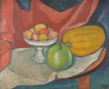 λ Celso Lagar (Spanish 1891-1966)Still life of a bowl of fruit and gourds