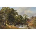 Henry Jutsum (British 1816-1869)Gypsy encampment by tree lined stream