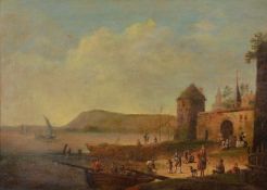 Follower of Peter BoutMerchants trading on a foreshore by a castle