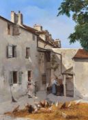 Louis Carrier-Belleuse (French 1848-1913)Village yard with chickens
