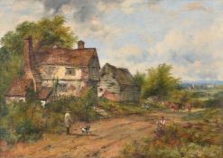 Frederick Waters Watts (British 1800-1862)Country road with cottage and figures