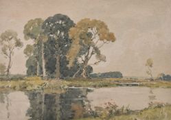 Harold Waite (British 1870-1939)Trees Beside a Hampshire River