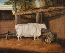 British Naive School (19th century)Heifer outside a barn