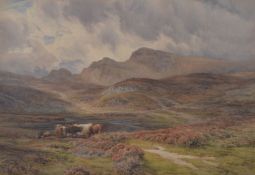 Charles James Adams (British 1859-1931)Highland landscape with cattle by stream