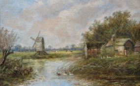Joseph Thors (British 1835-1920)Boating on the river; Windmill by the river