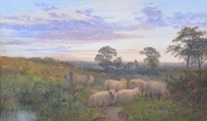George Shalders (British 1826-1873)Sheep at dusk