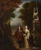 French School (18th century)Lady and gentleman walking through their country estate