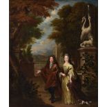 French School (18th century)Lady and gentleman walking through their country estate