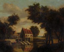 Continental School (18th century)River landscape with a mill