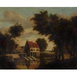 Continental School (18th century)River landscape with a mill