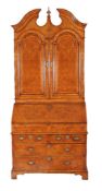 A walnut and burr walnut and featherbanded bureau bookcase