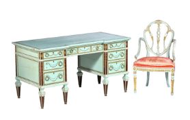 A green painted mahogany desk in George III style